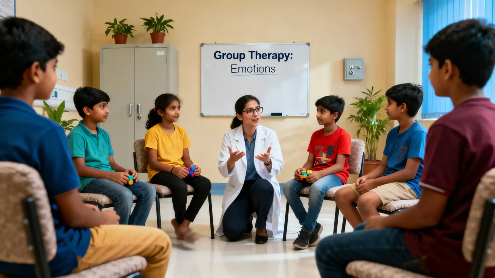 Therapist leading group session during Pediatric Behavioral Therapy in Chennai