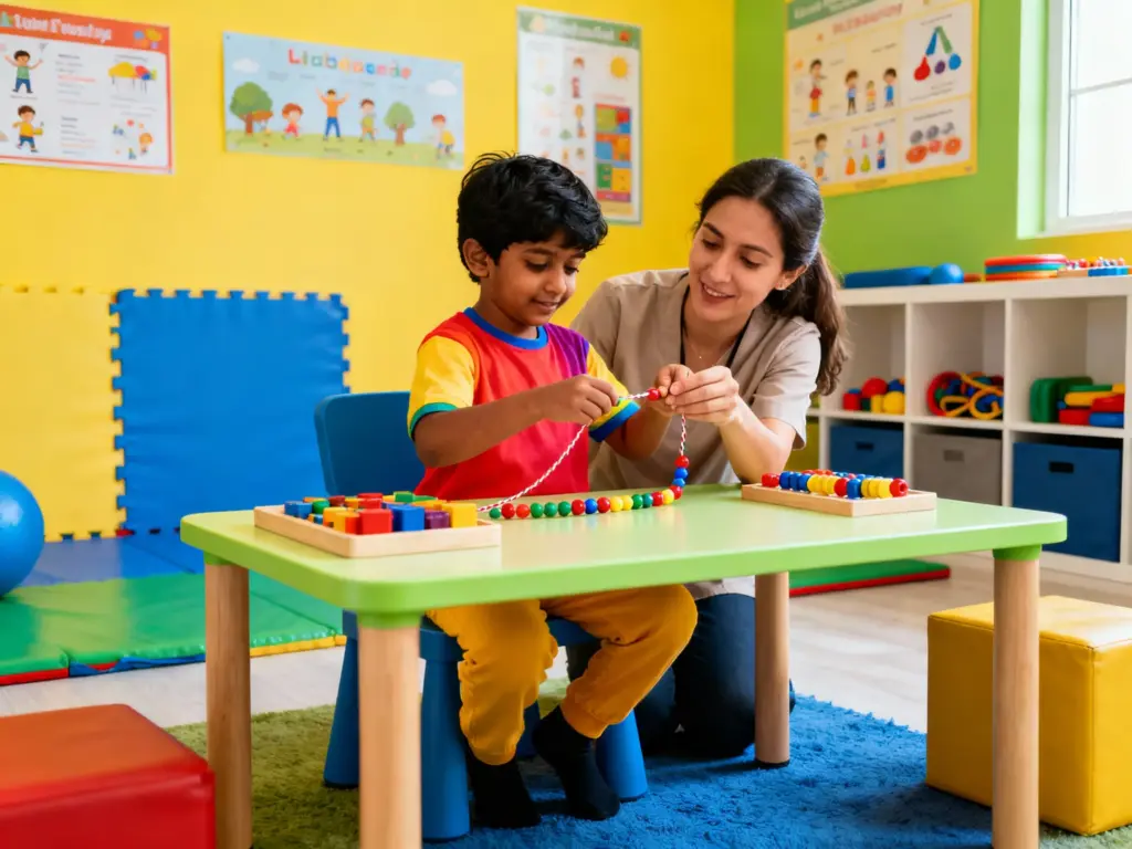 Occupational therapist helping a child improve fine motor skills at the Best child therapy center in Chennai