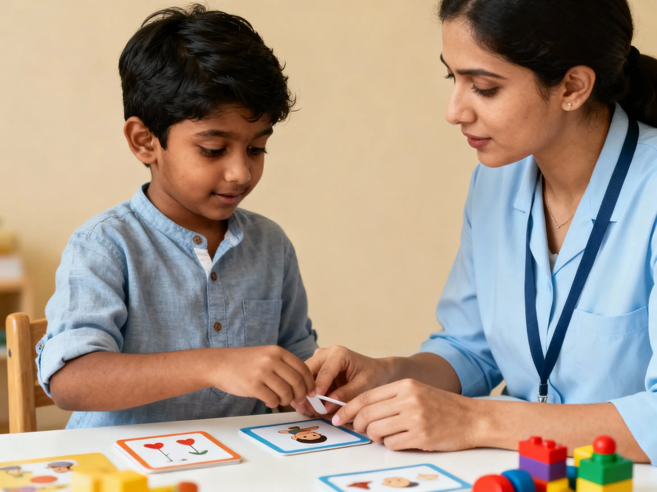 Therapist supporting a child at a Sakura child therapy center in Chennai